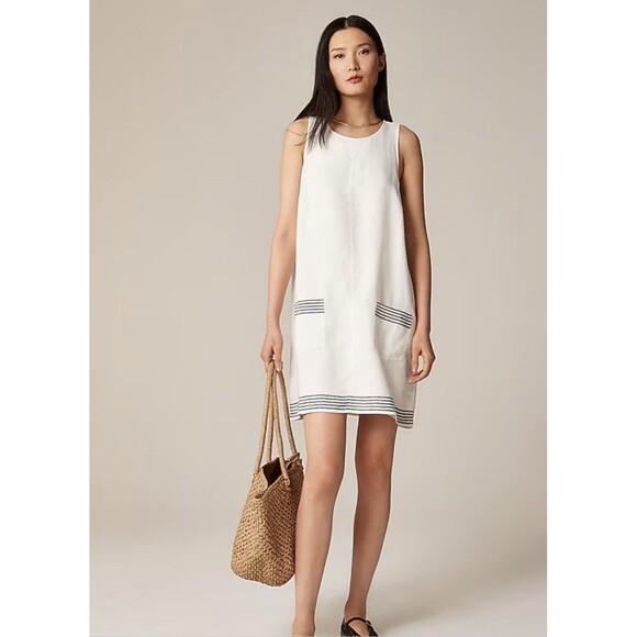 J.CREW Maxine Sailor-stripe Dress in Linen Size XXS Natural Cream NEW CL645 - Picture 1 of 13